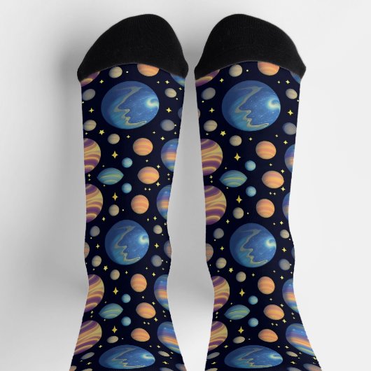 宇宙のカラフルな惑星と星 ソックス (上部)