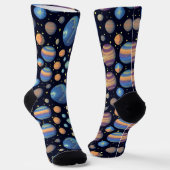 宇宙のカラフルな惑星と星 ソックス (傾斜あり)