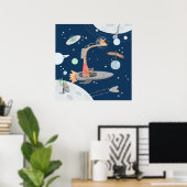 宇宙のキリン。惑星。動物の幼児向けポスター ポスター (ホームオフィス)