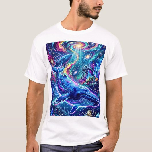 宇宙のクジラの星雲海景画 Tシャツ (正面)