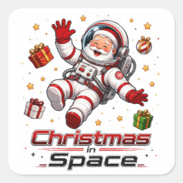宇宙のクリスマス サンタ宇宙飛行士 かわいいホリデー スクエアシール