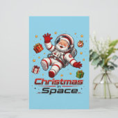 宇宙のクリスマス サンタ宇宙飛行士 かわいいホリデー 便箋 (スタンド正面)