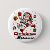 宇宙のクリスマス サンタ宇宙飛行士 かわいいホリデー 缶バッジ (正面)