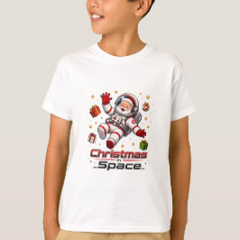 宇宙のクリスマス サンタ宇宙飛行士 かわいいホリデー Tシャツ