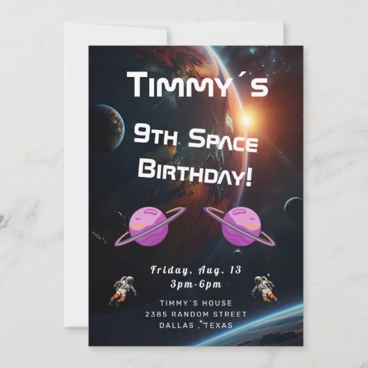 宇宙のスペーシーな誕生日パーティーの招待状 招待状 (正面)