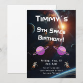 宇宙のスペーシーな誕生日パーティーの招待状 招待状 (正面/裏面)