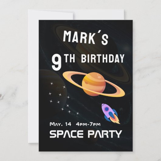 宇宙のスペーシーな誕生日パーティー 招待状 (正面)