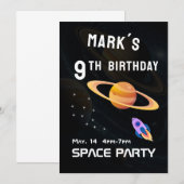 宇宙のスペーシーな誕生日パーティー 招待状 (正面/裏面)