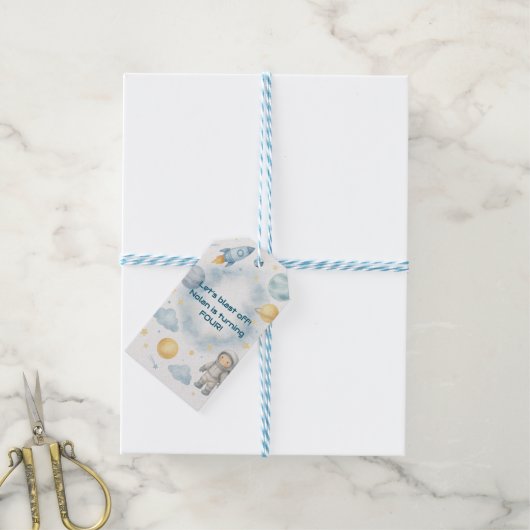 宇宙のスペースバースデーパーティー | ロケット & スターズ -  ギフトタグ (より糸付き)