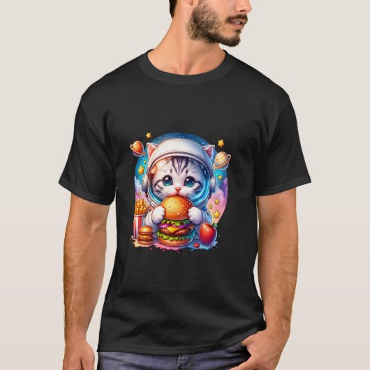 宇宙のチーズバーガー子猫宇宙飛行士猫バーグ Tシャツ (正面)