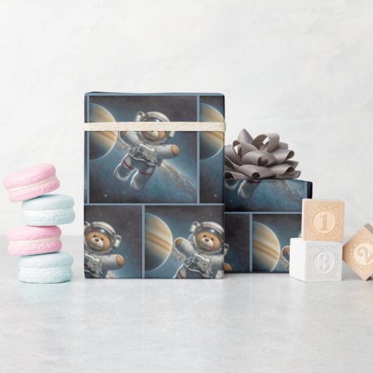 宇宙のテディベア宇宙飛行士 ラッピングペーパー (ベビーシャワー)