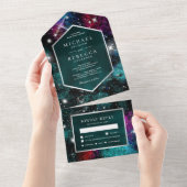 宇宙のテラコッタとピンクの銀河の結婚式 オールインワン招待状 (貼ってはがせる)
