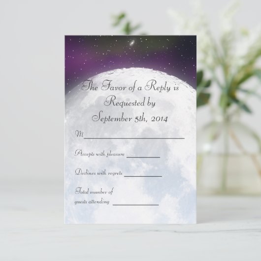 宇宙のテーマの結婚式のためのRSVP 出欠カード (スタンド正面)