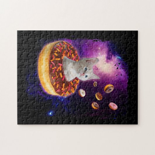 宇宙のドーナツの中の可愛い猫 - 猫好きのためのスペシャルギフト ジグソーパズル (横)