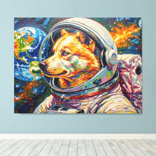 宇宙のハスキー犬 キャンバスプリント (インサイチュ (ウッドフロア))