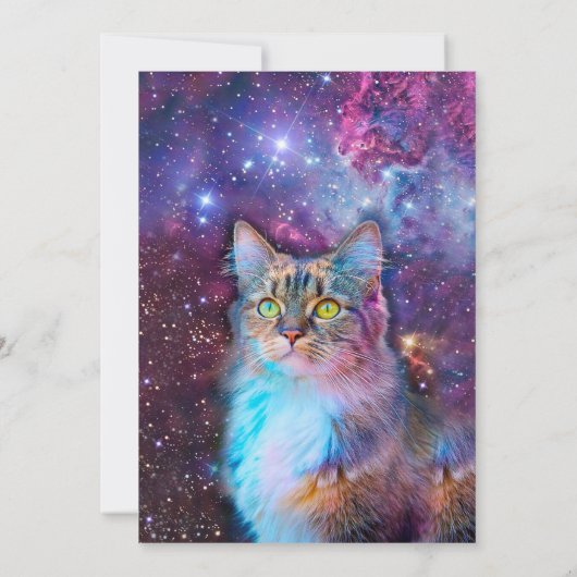 宇宙のパープルキャットパーティー招待状 招待状 (裏面)