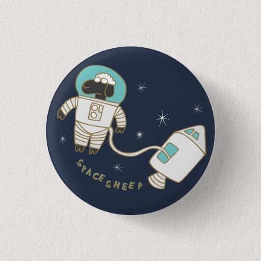 宇宙のヒツジの言葉遊びのしゃれているなPinbackボタン 缶バッジ (正面)