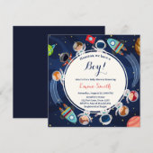 宇宙のヒューストン 男の子が生まれたよ！ベビーシャワー 招待状 (正面/裏面)