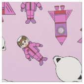 宇宙のピンクおよび紫色の宇宙飛行士の女の子 ファブリック (クローズアップ)