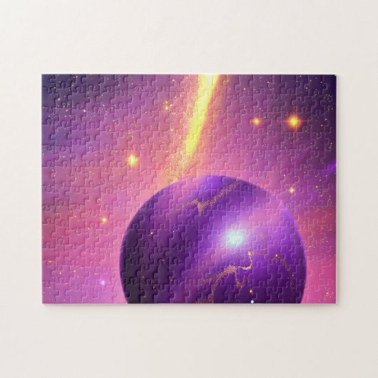 宇宙のピンクと紫の銀河系惑星 ジグソーパズル (横)