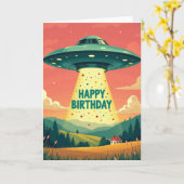 宇宙のフライングディスクのバースデーカード カード (黄色い花)