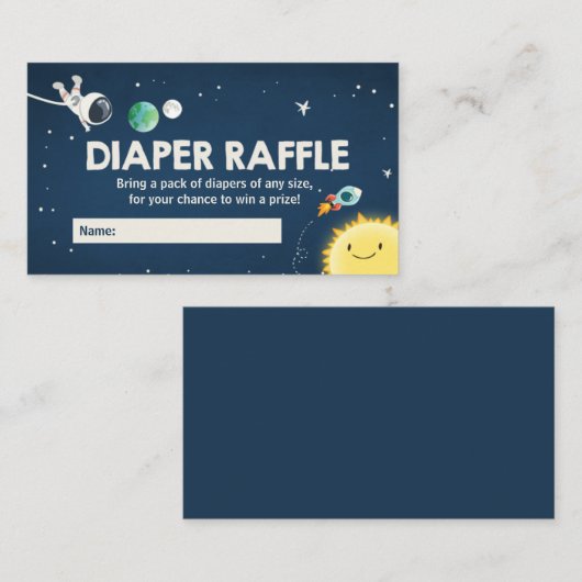 宇宙のベビーシャワーの男の子のおむつのラッフルカード エンクロージャーカード (正面/裏面)