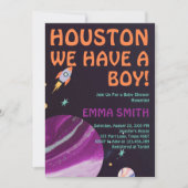 宇宙のボーイベビーシャワー Houston We Have A Boy 招待状 (正面)