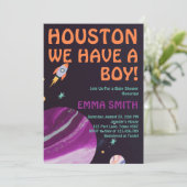 宇宙のボーイベビーシャワー Houston We Have A Boy 招待状 (スタンド正面)