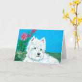 宇宙のメッセージカードとのWestie カード (黄色い花)