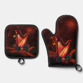 宇宙のメロディー、ハープの魔法。 鍋つかみ&鍋敷きセット (正面)