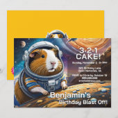 宇宙のモルモット、ケーキ誕生日のカウントダウン 招待状 (正面/裏面)