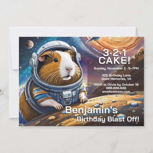 宇宙のモルモット、ケーキ誕生日のカウントダウン I 招待状 (正面)