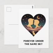 宇宙のラブストーリー ハートと恋人と狐のアート ポストカード (正面/裏面)