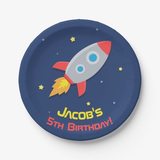 宇宙のロケット宇宙船の誕生日パーティーグッズ ペーパープレート (正面)