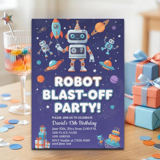 宇宙のロボット13歳の誕生日パーティー 招待状