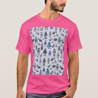 宇宙のロボット – 青と灰色 – おもしろいパターン Tシャツ