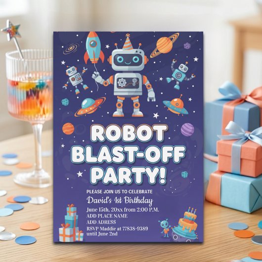 宇宙のロボット 1歳の誕生日パーティー 招待状