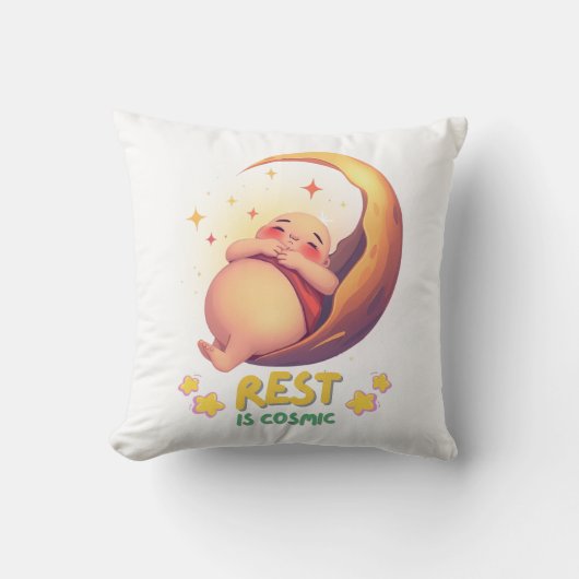 宇宙の中で安らぐ子供たち - かわいい寝顔の赤ちゃん クッション (正面)