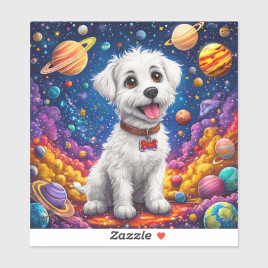 宇宙の中のかわいいキャラクター犬 シール (シート)