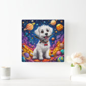 宇宙の中のかわいいキャラクター犬 スクエア壁時計 (ホーム)