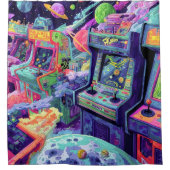 宇宙の中のレトロアーケードマシン シャワーカーテン (正面)