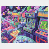 宇宙の中のレトロアーケードマシン フリースブランケット (正面(横))
