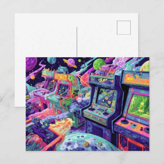 宇宙の中のレトロアーケードマシン ポストカード (正面/裏面)