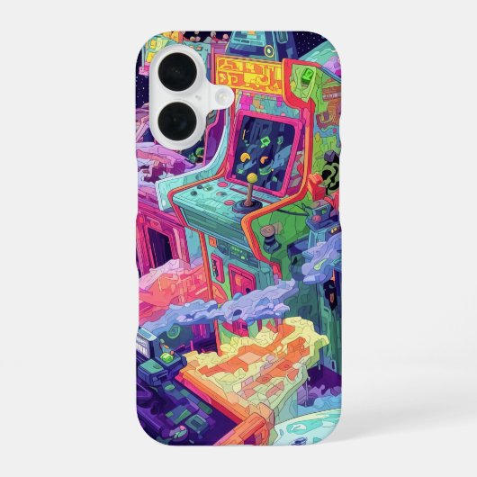 宇宙の中のレトロアーケードマシン iPhone 16ケース (裏面)