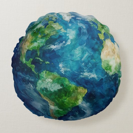 宇宙の中の地球の絵 ラウンドクッション (正面)