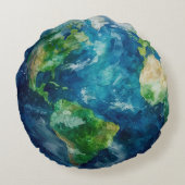 宇宙の中の地球の絵 ラウンドクッション (裏面)