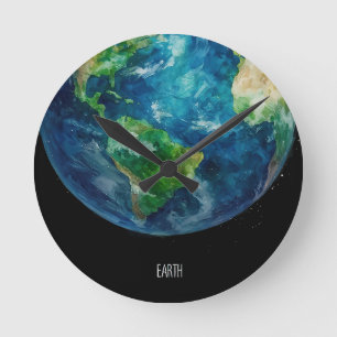 宇宙の中の地球の絵 ラウンド壁時計