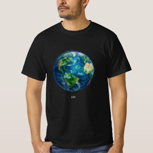 宇宙の中の地球の絵 Tシャツ (正面)