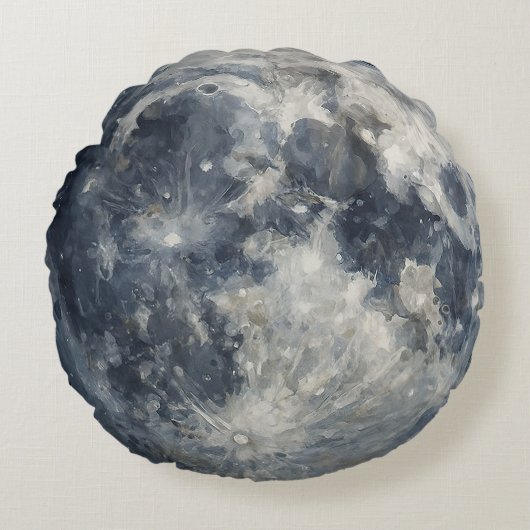 宇宙の中の月の絵 ラウンドクッション (正面)