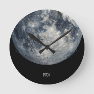 宇宙の中の月の絵 ラウンド壁時計